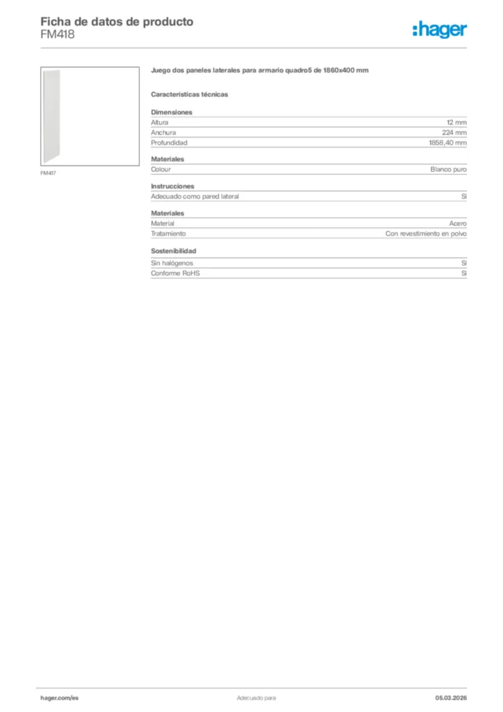 Imagen Hager Ficha de datos de producto FM418 | Hager España