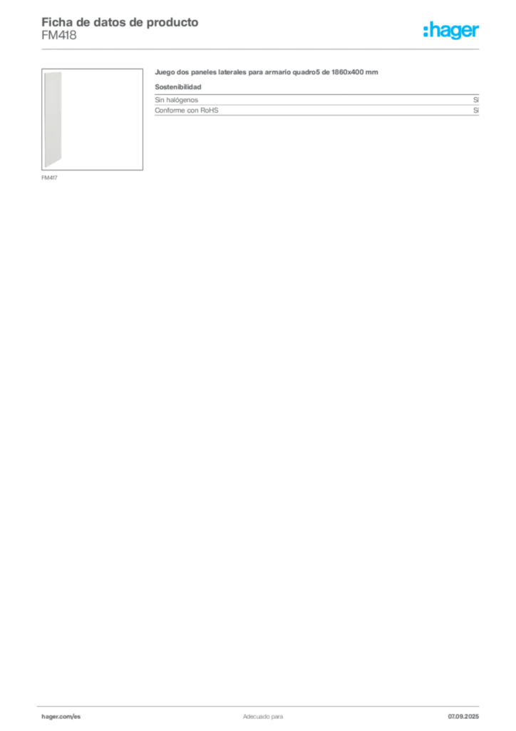 Imagen Hager Ficha de datos de producto FM418 | Hager España