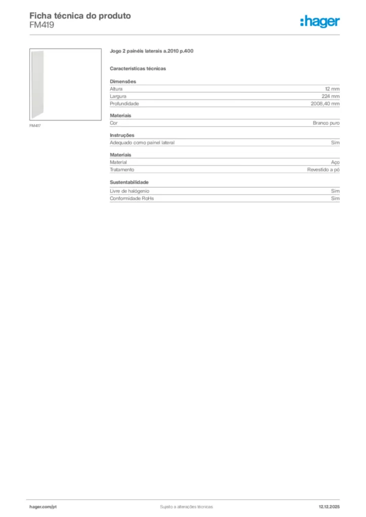 Imagem Hager Ficha técnica do produto FM419 | Hager Portugal