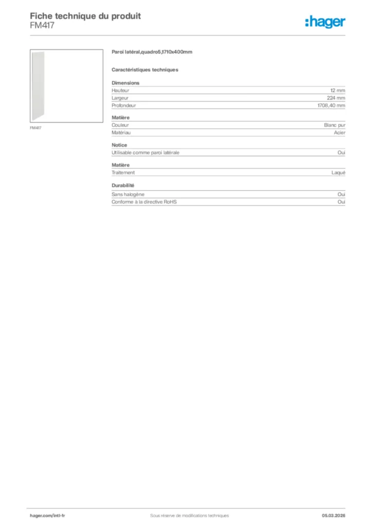 Image Hager Fiche technique du produit FM417 | Hager Afrique