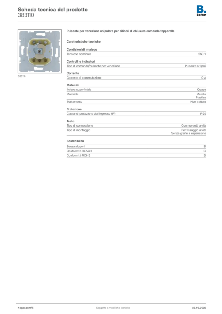Immagine Berker Scheda tecnica del prodotto 383110 | Hager Italia