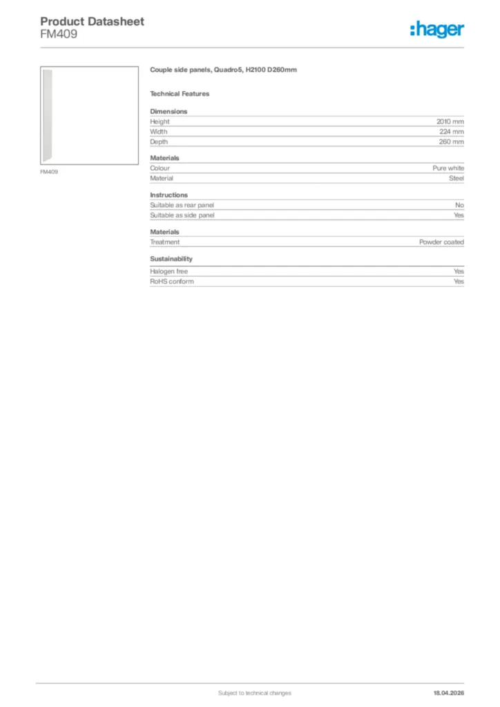 Image Hager Product data sheet FM409  | Hager Africa