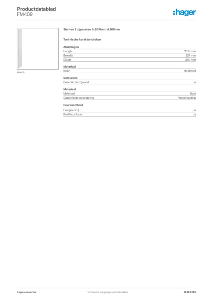 Afbeelding Hager Productdatablad FM409 | Hager Belgium