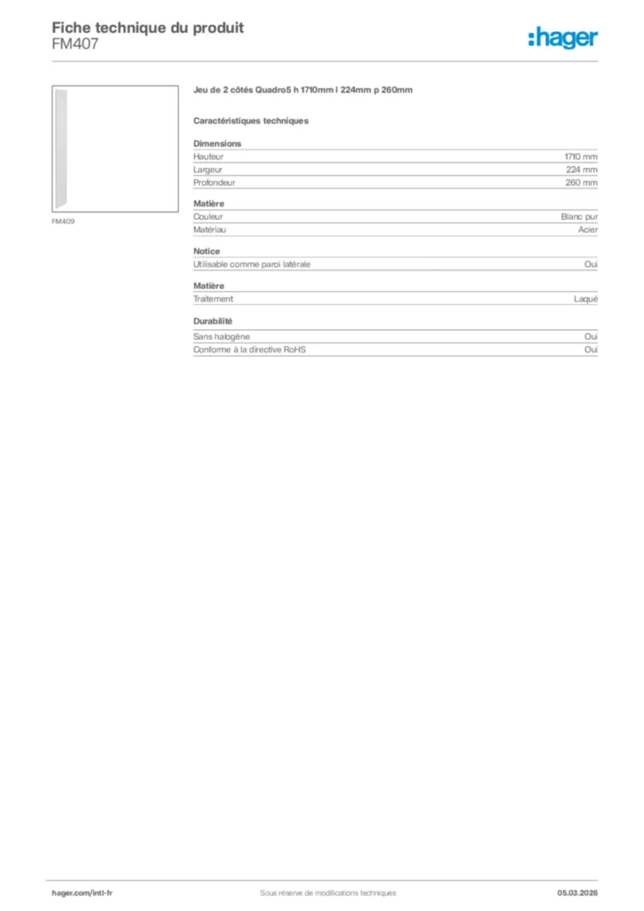 Image Hager Fiche technique du produit FM407 | Hager Afrique