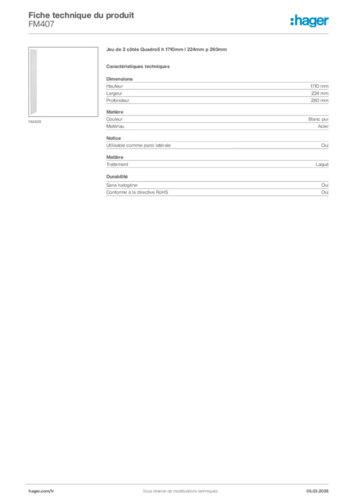 Image Hager Fiche technique du produit FM407 | Hager France