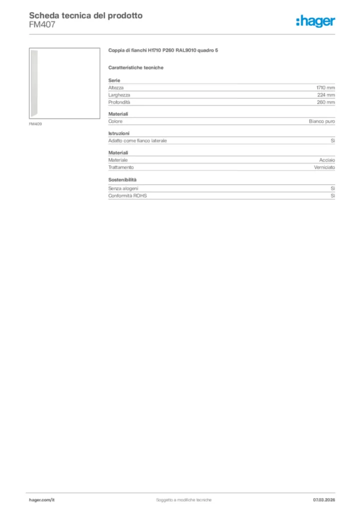 Immagine Hager Scheda tecnica del prodotto FM407 | Hager Italia