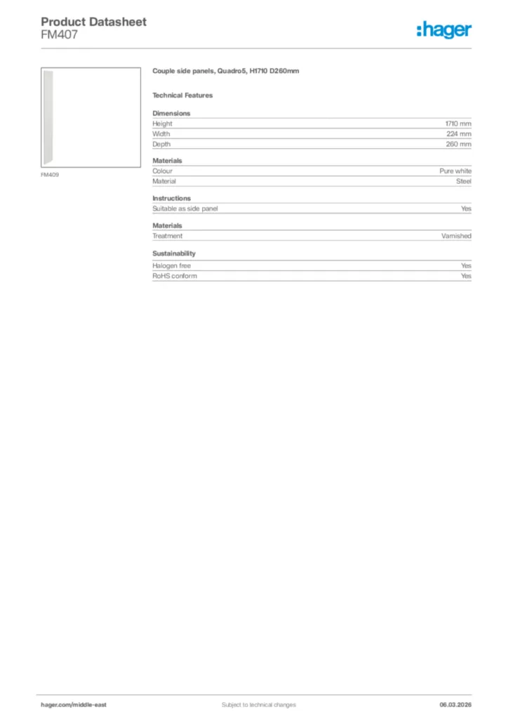 Image Hager Product data sheet FM407  | Hager