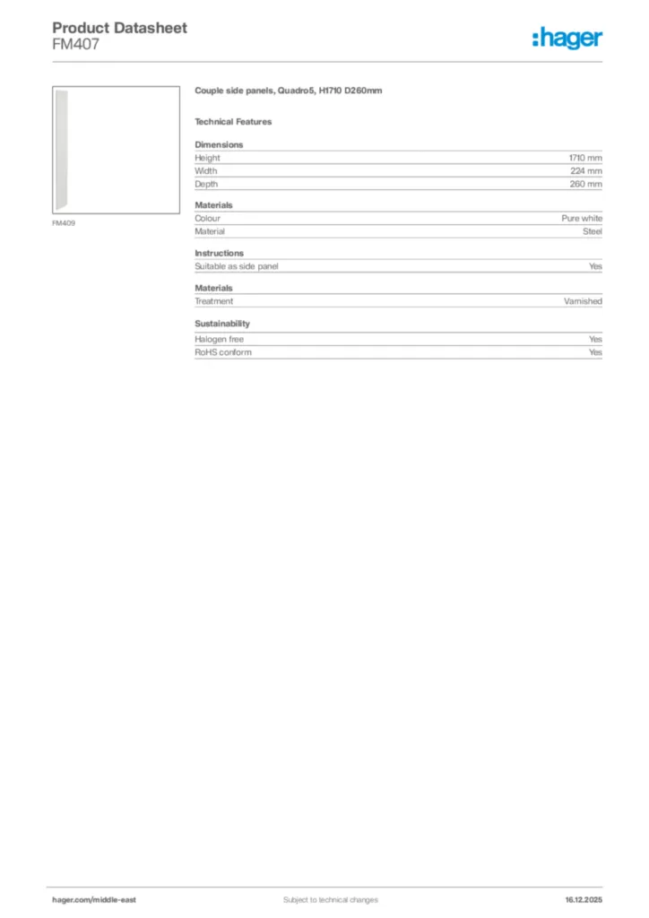 Image Hager Product data sheet FM407  | Hager