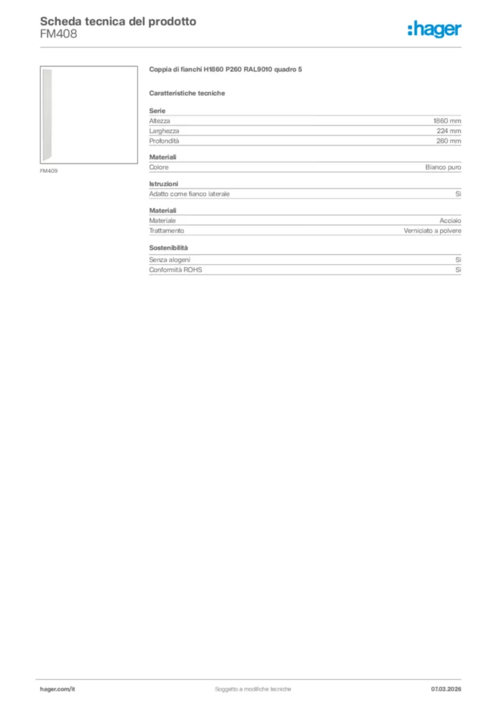 Immagine Hager Scheda tecnica del prodotto FM408 | Hager Italia