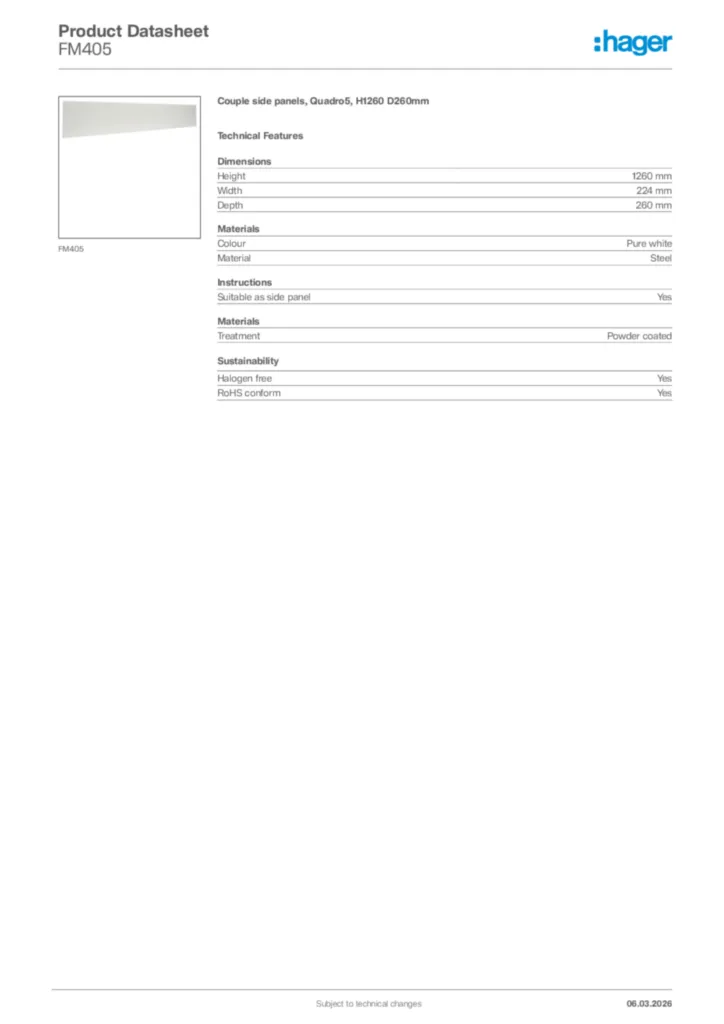 Image Hager Product data sheet FM405  | Hager Africa