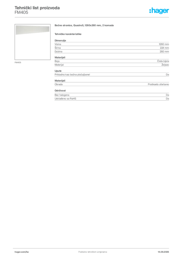 Slika Hager Product data sheet FM405  | Hager