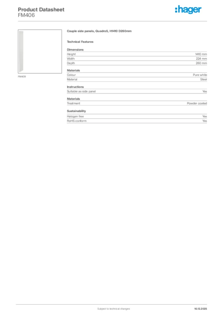 Image Hager Product data sheet FM406  | Hager Africa