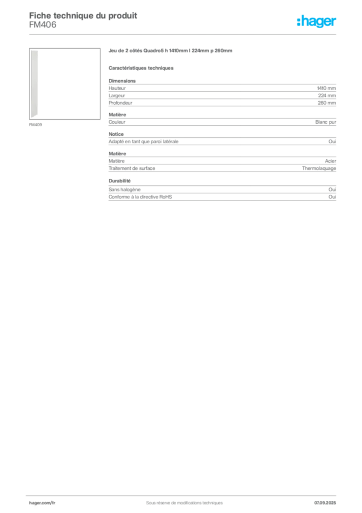 Image Hager Fiche technique du produit FM406 | Hager France