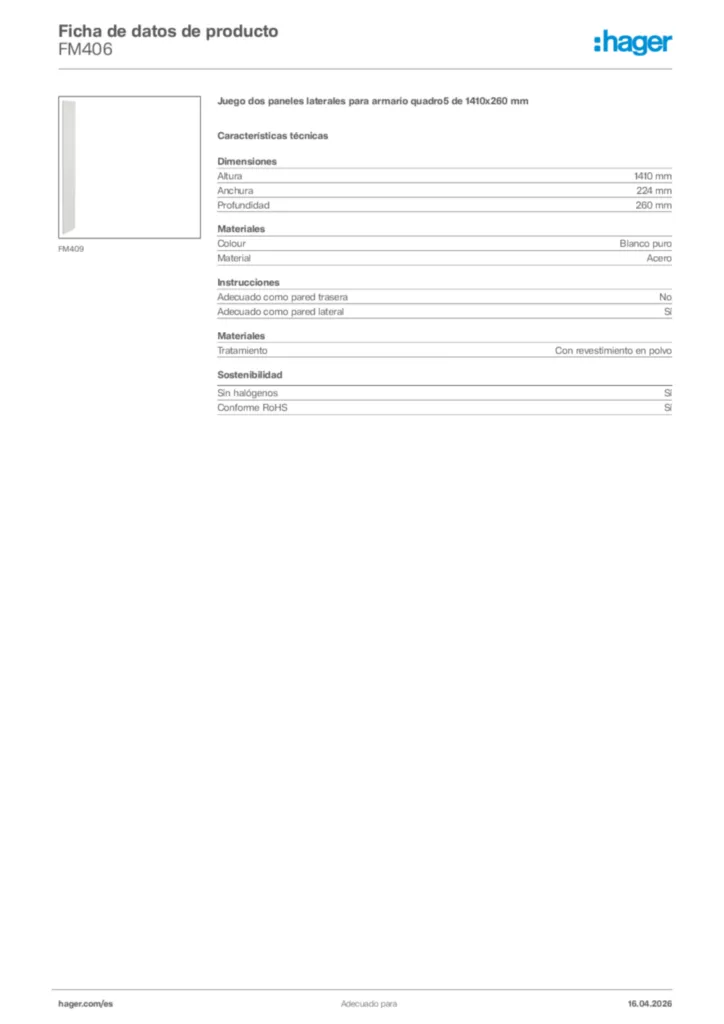 Imagen Hager Ficha de datos de producto FM406 | Hager España