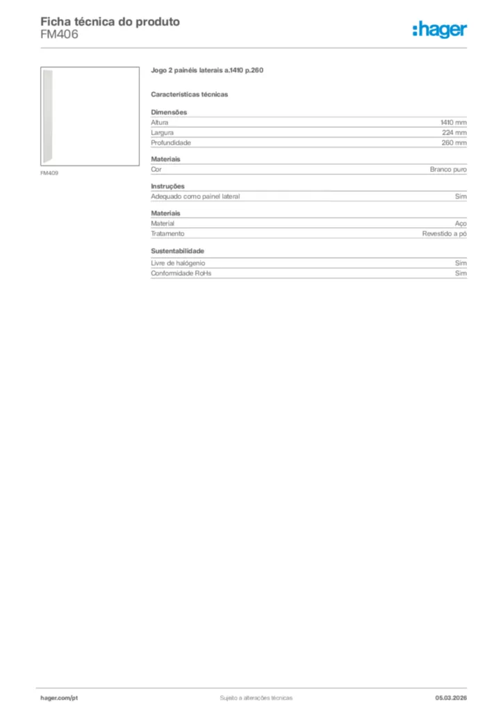 Imagem Hager Ficha técnica do produto FM406 | Hager Portugal