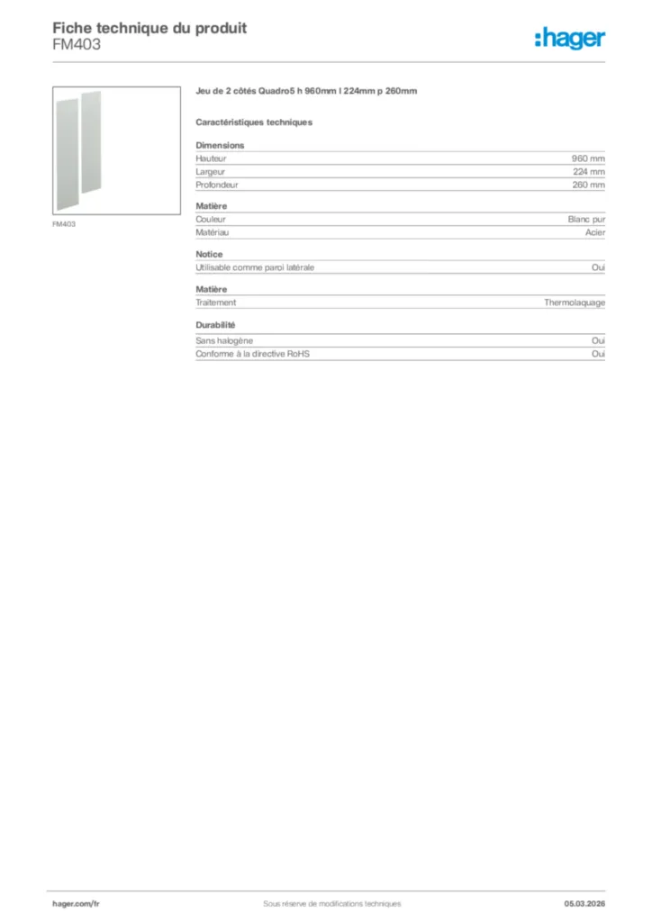 Image Hager Fiche technique du produit FM403 | Hager France