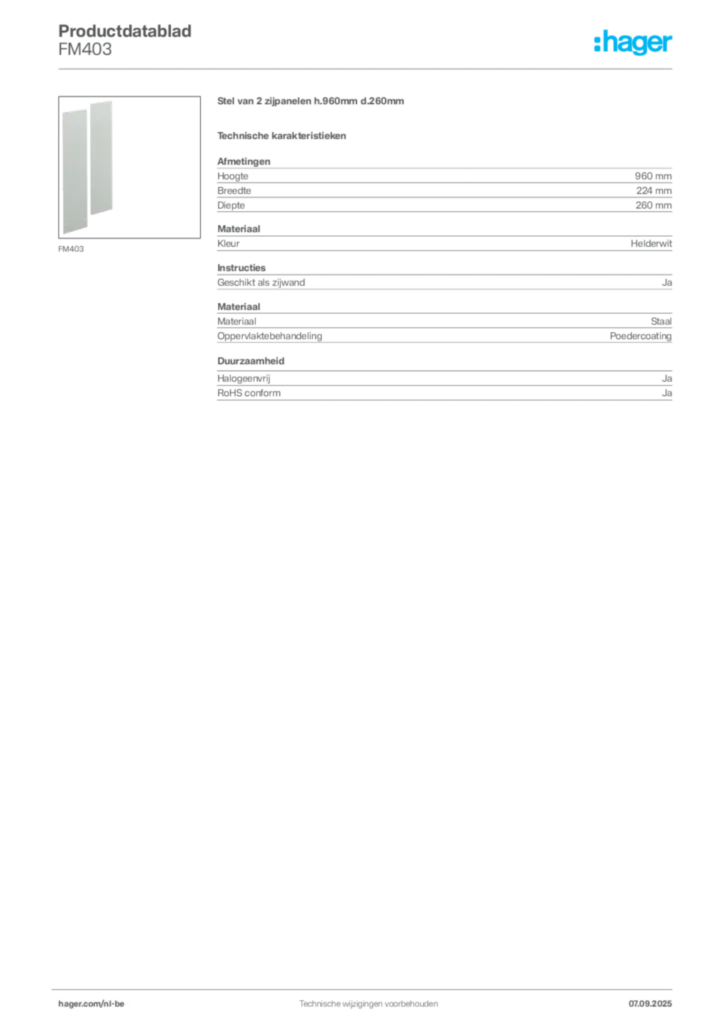 Afbeelding Hager Productdatablad FM403 | Hager Belgium