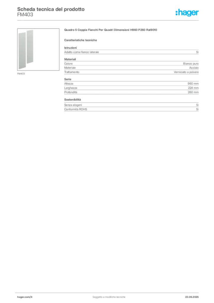 Immagine Hager Scheda tecnica del prodotto FM403 | Hager Italia