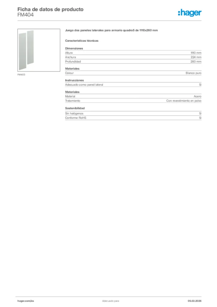 Imagen Hager Ficha de datos de producto FM404 | Hager España