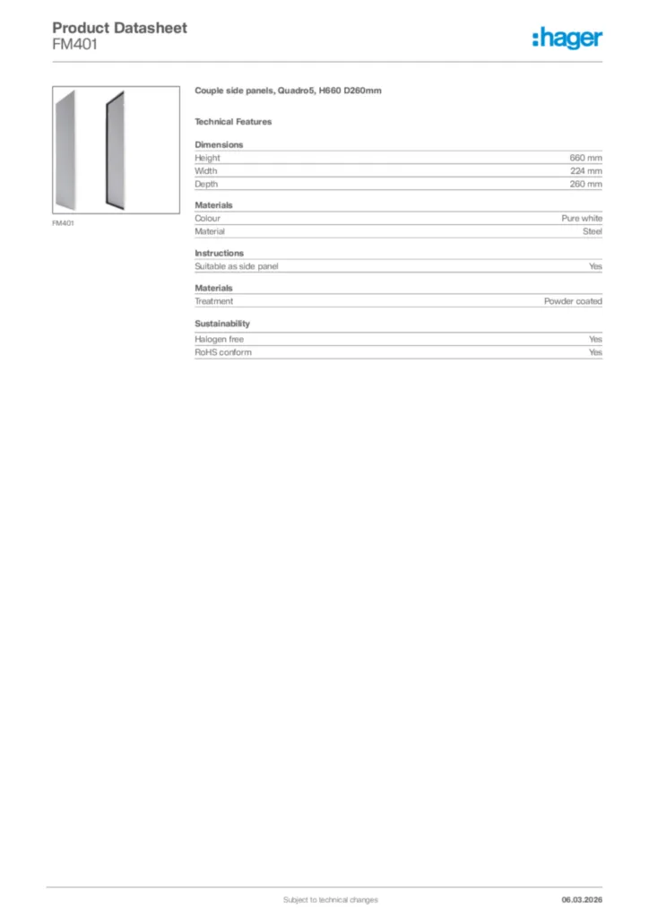 Image Hager Product data sheet FM401  | Hager Africa