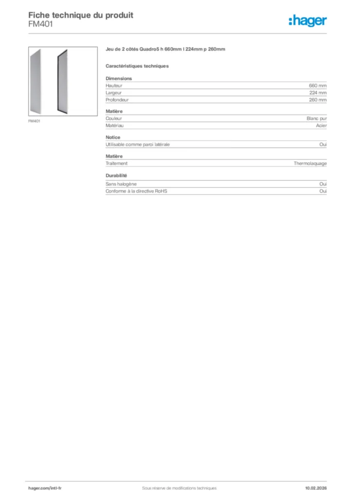 Image Hager Fiche technique du produit FM401 | Hager Afrique