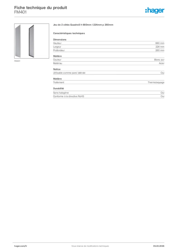 Image Hager Fiche technique du produit FM401 | Hager France