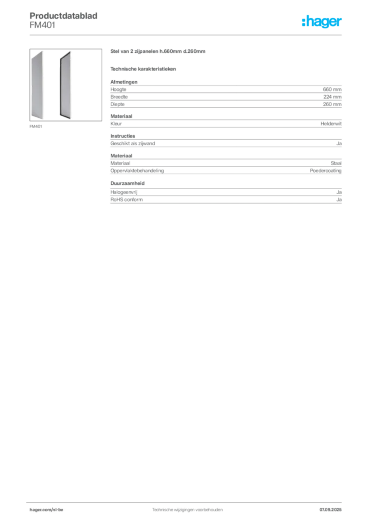 Afbeelding Hager Productdatablad FM401 | Hager Belgium