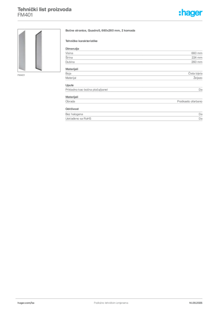 Slika Hager Product data sheet FM401  | Hager