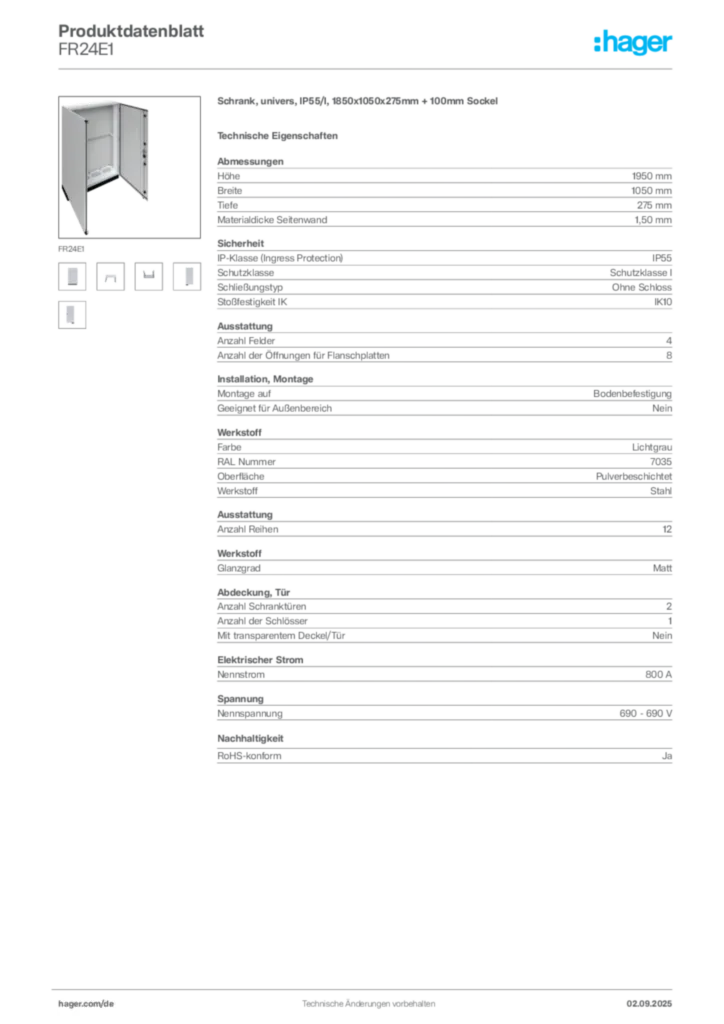 Hager Produktdatenblatt FR24E1
