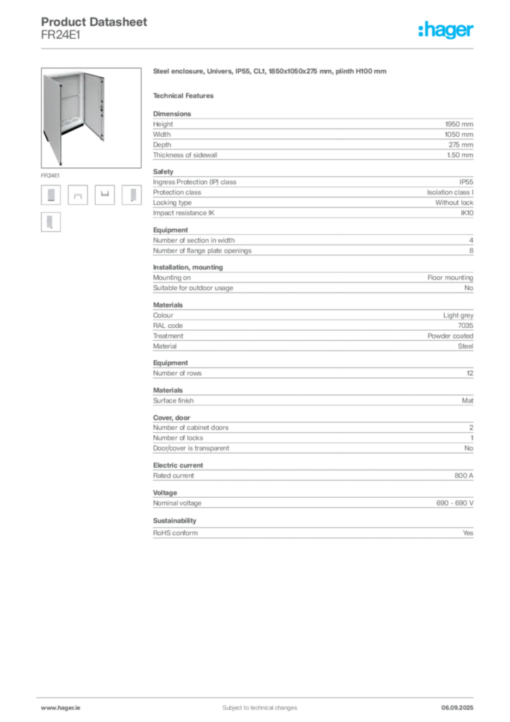 Image Hager Product data sheet FR24E1  | Hager