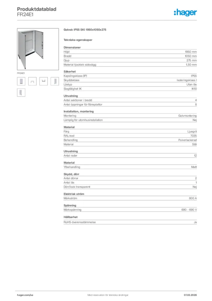 Bild Hager Produktdatablad FR24E1 | Hager Sverige