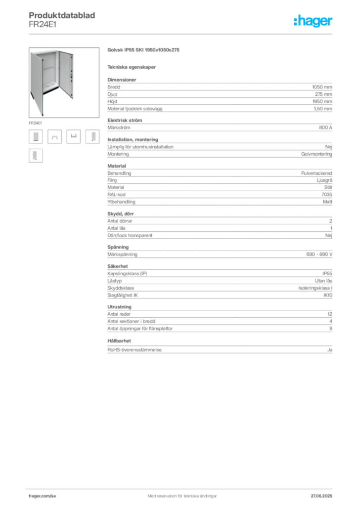 Bild Hager Produktdatablad FR24E1 | Hager Sverige