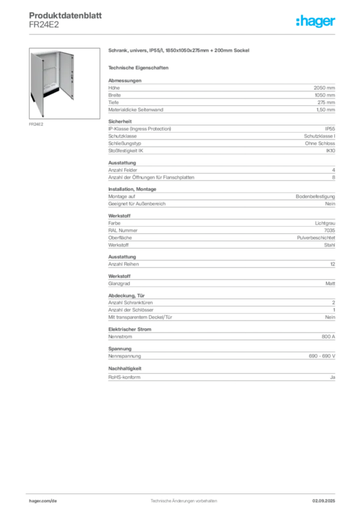 Hager Produktdatenblatt FR24E2
