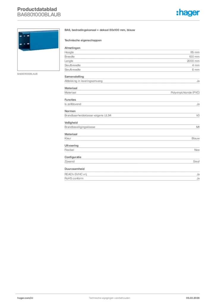 Afbeelding Hager Productdatablad BA6801000BLAUB | Hager Nederland
