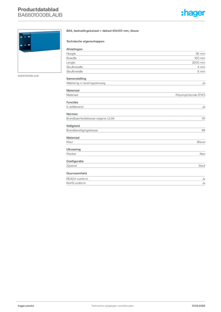 Afbeelding Hager Productdatablad BA6801000BLAUB | Hager Nederland