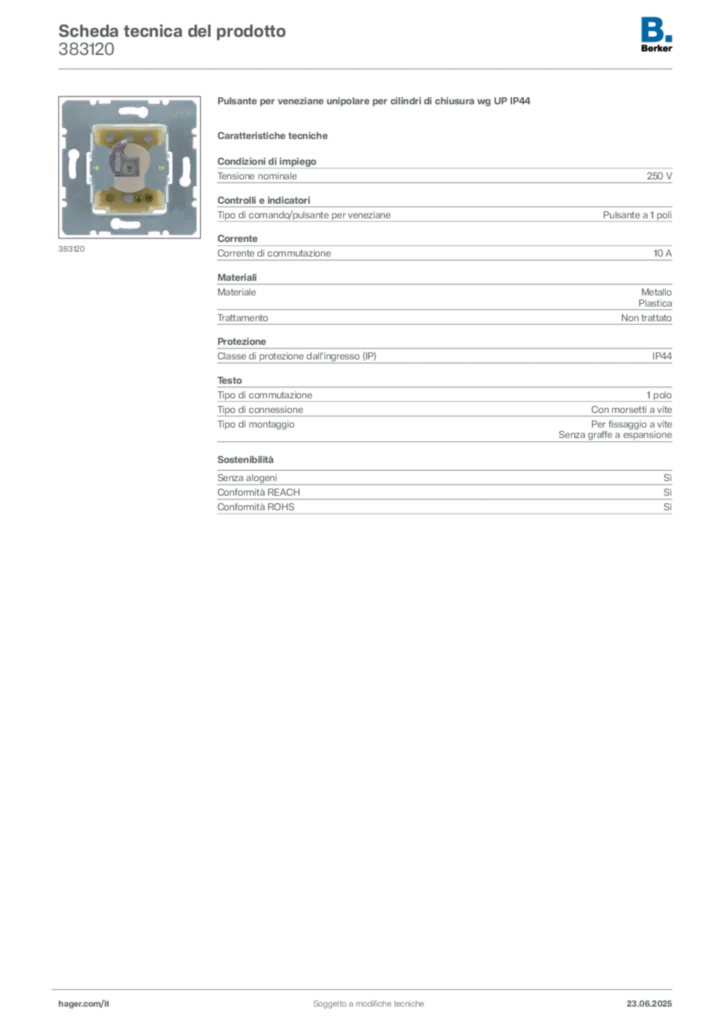 Immagine Berker Scheda tecnica del prodotto 383120 | Hager Italia