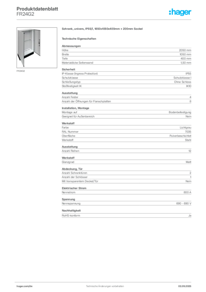 Hager Produktdatenblatt FR24G2