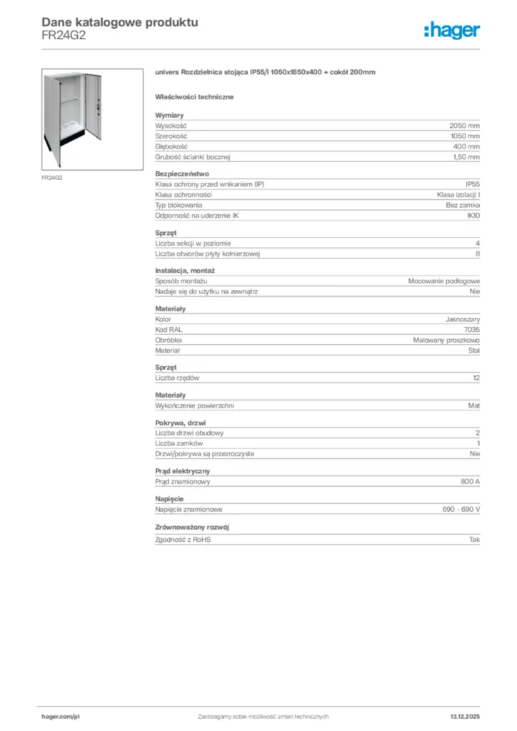 Zdjęcie Hager Karta katalogowa FR24G2 | Hager Polska