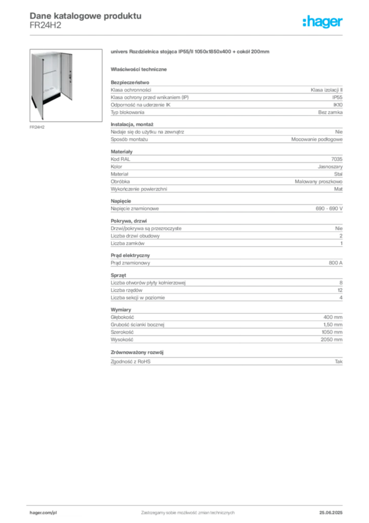 Zdjęcie Hager Karta katalogowa FR24H2 | Hager Polska