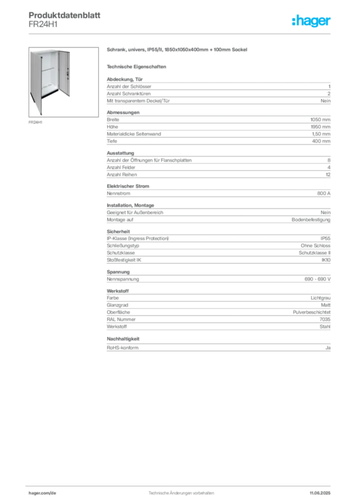 Hager Produktdatenblatt FR24H1
