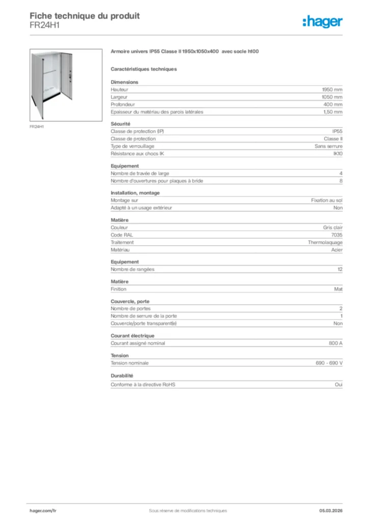 Image Hager Fiche technique du produit FR24H1 | Hager France