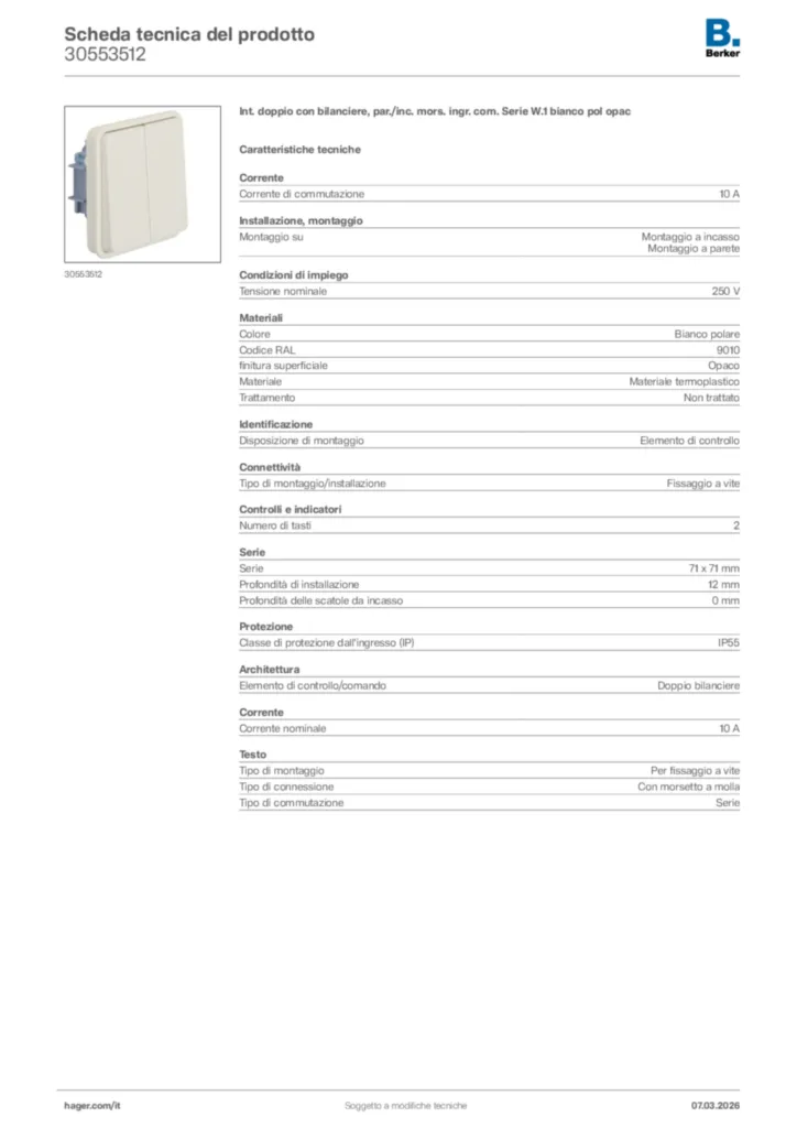 Immagine Berker Scheda tecnica del prodotto 30553512 | Hager Italia