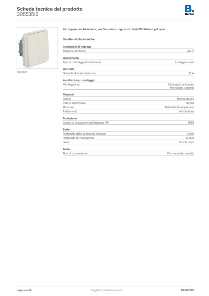 Immagine Berker Scheda tecnica del prodotto 30553512 | Hager Italia