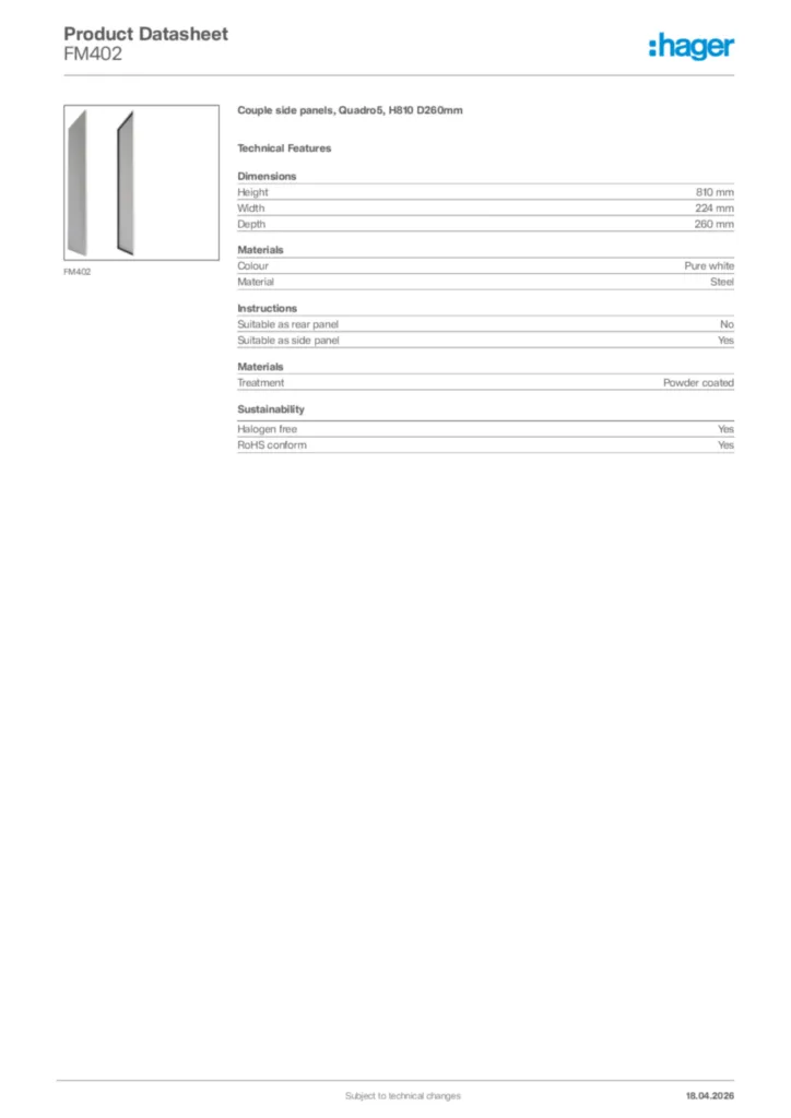 Image Hager Product data sheet FM402  | Hager Africa