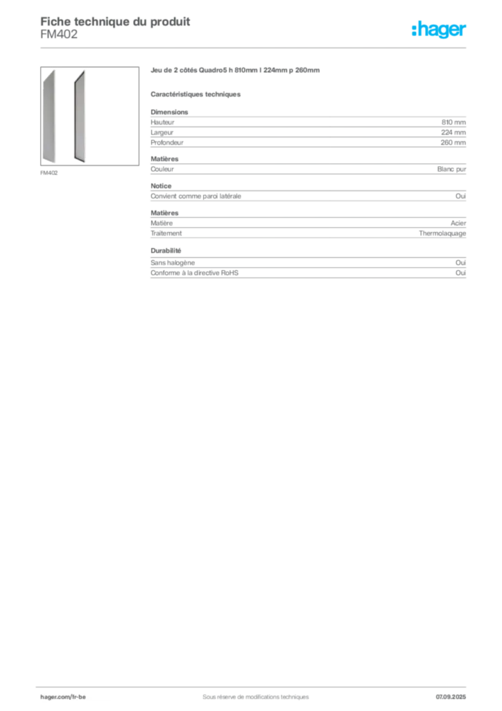 Image Hager Fiche technique du produit FM402 | Hager Belgique