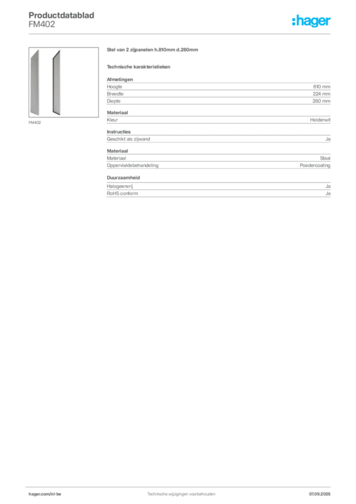 Afbeelding Hager Productdatablad FM402 | Hager Belgium