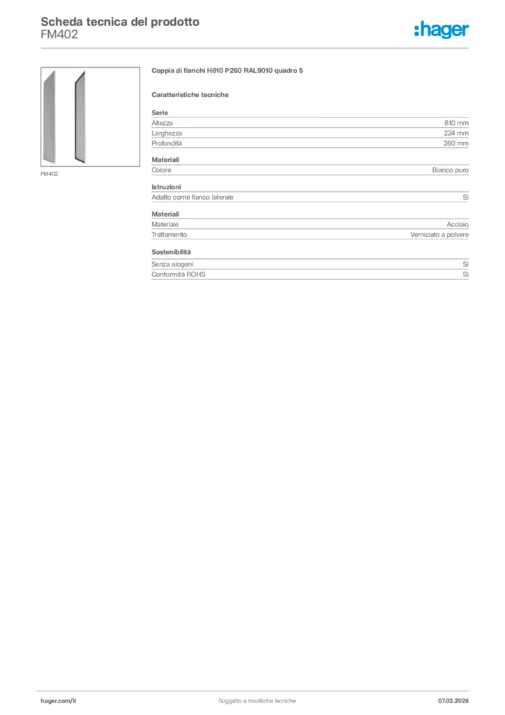 Immagine Hager Scheda tecnica del prodotto FM402 | Hager Italia