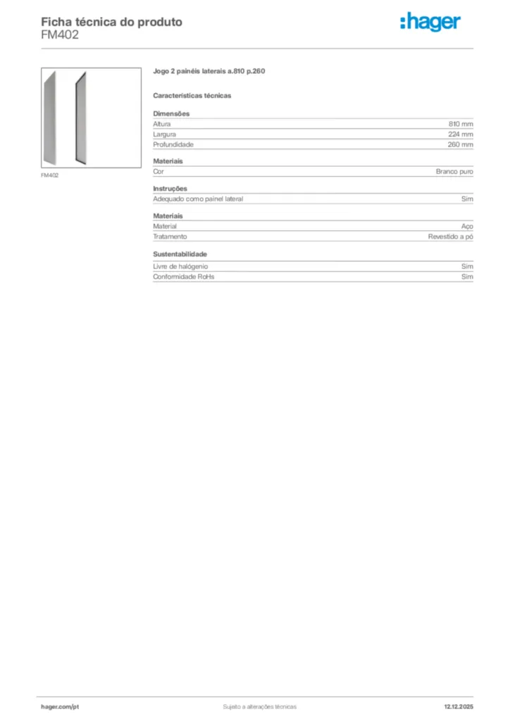 Imagem Hager Ficha técnica do produto FM402 | Hager Portugal