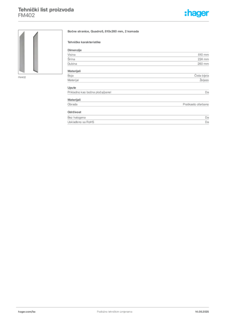 Slika Hager Product data sheet FM402  | Hager