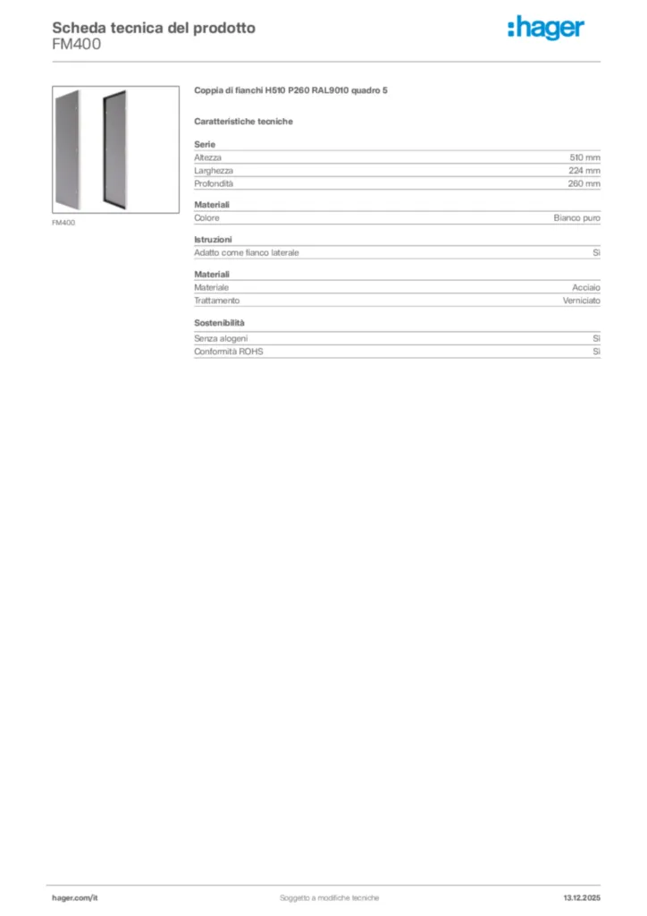 Immagine Hager Scheda tecnica del prodotto FM400 | Hager Italia